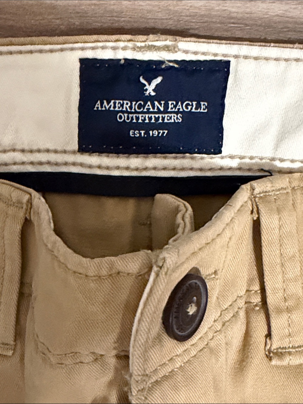 American Eagle Relaxed Straight Chino Pants Mens 34x34 Khaki Tan Cotton NWT - Picture 2 of 8
